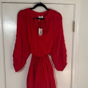 Red Tie-Waist Apiece Apart Peasant Dress